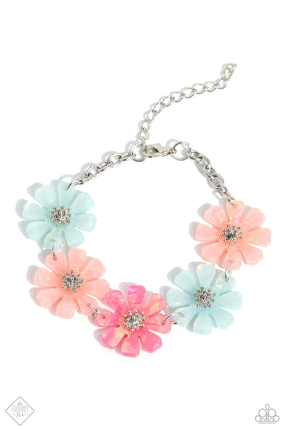 Paparazzi Fashion Fix Bracelet:Poppin' Pastel Multi Bracelet (P9WH-MTXX-175TM). Floral clasp closure