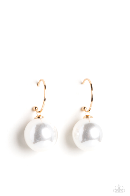 PEARL of My Eye Gold Earrings Paparazzi Accessories. Subscribe and Save. Pearl hoops earring