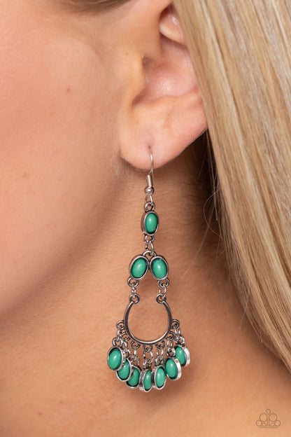 Girly Girl Getup Green Earring Paparazzi. Ships Free #P5WH-GRXX-257XX. Leprechaun oval beads earring