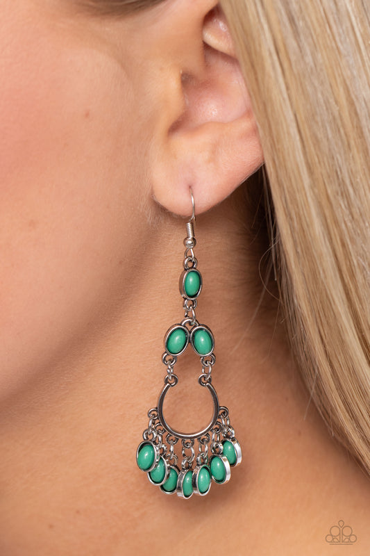 Girly Girl Getup Green Earring Paparazzi. Ships Free #P5WH-GRXX-257XX. Leprechaun oval beads earring