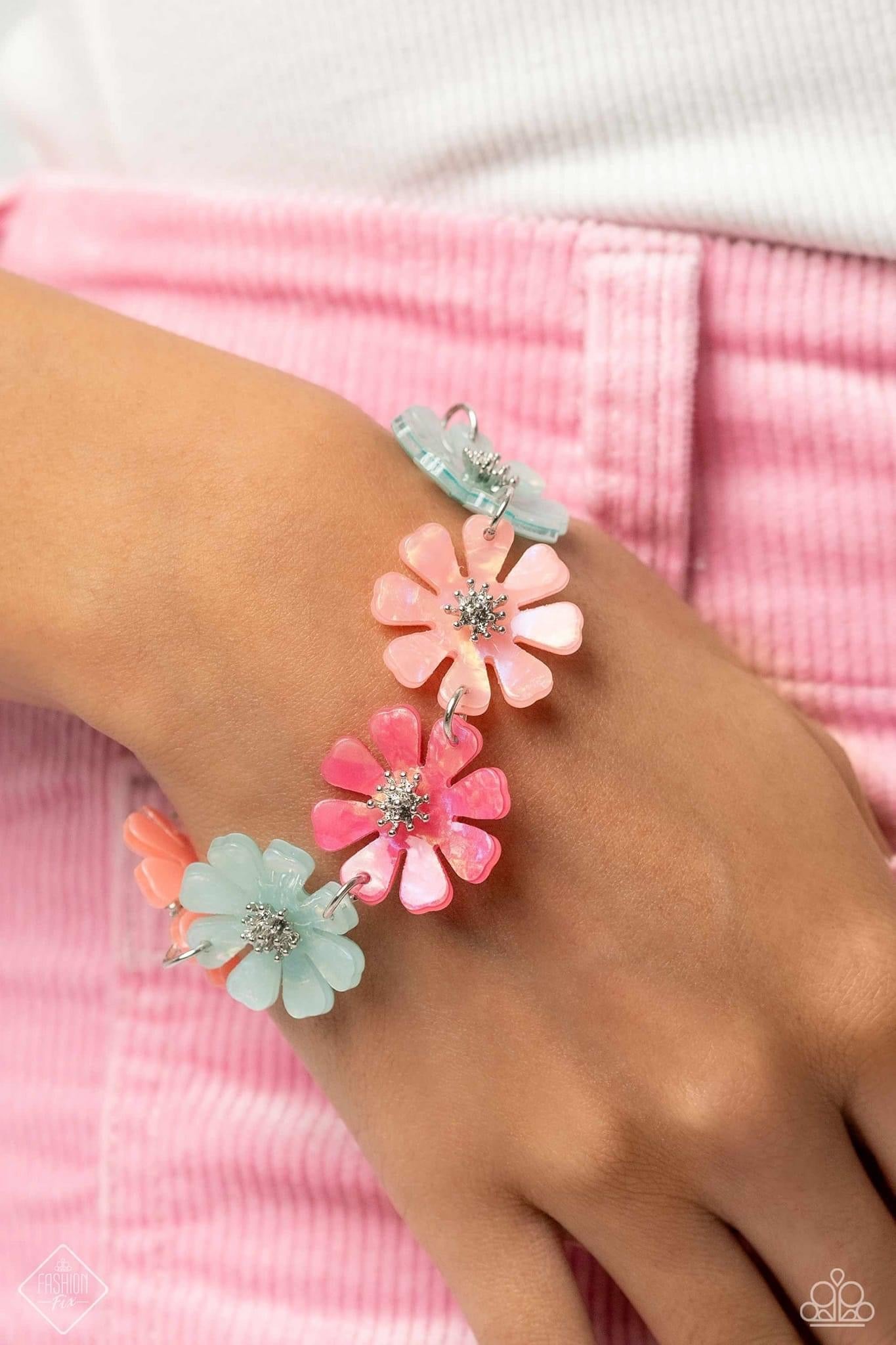 Floral $5 Bracelet:Poppin' Pastel Multi Bracelet. Clasp closure bracelet Fashion Fix March 2024 