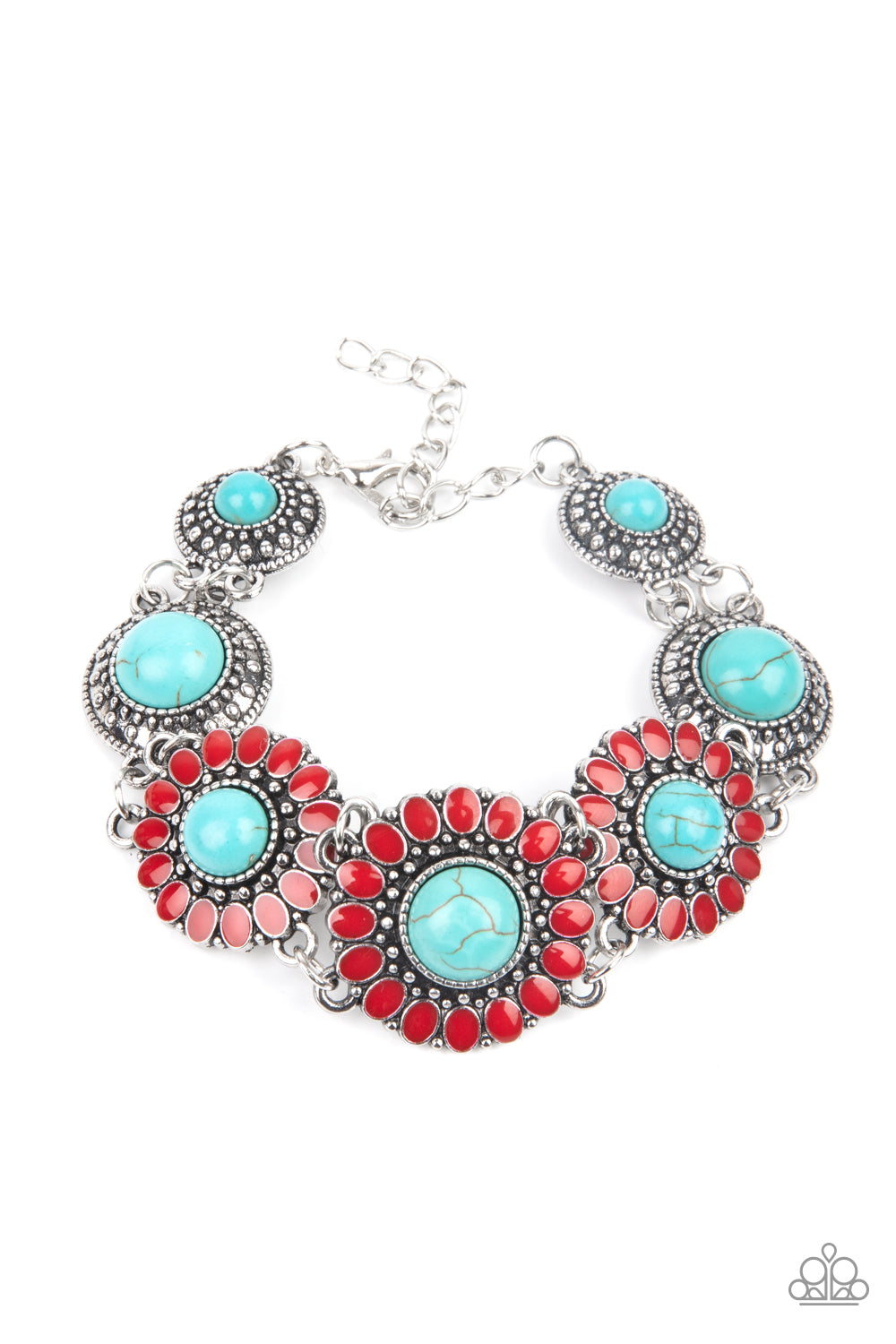 Bodaciously Badlands Red and Blue Stone Bracelet Paparazzi Accessories. #P9SE-RDXX-207XX. Ships Free