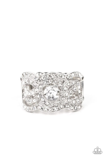 Doting on Dazzle White Ring Paparazzi Accessories $5 Jewelry. P4RE-WTXX-476XX. Bridal ring.Solitaire