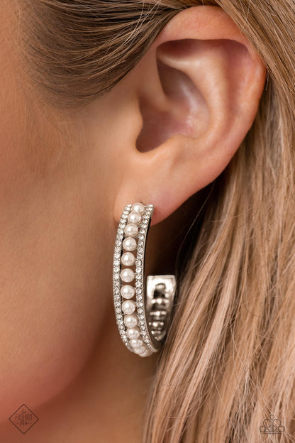 June 2023 Paparazzi Fashion Fix Hoop Earring: "Pearl Happy - White" (P5HO-WTXX-148OC)