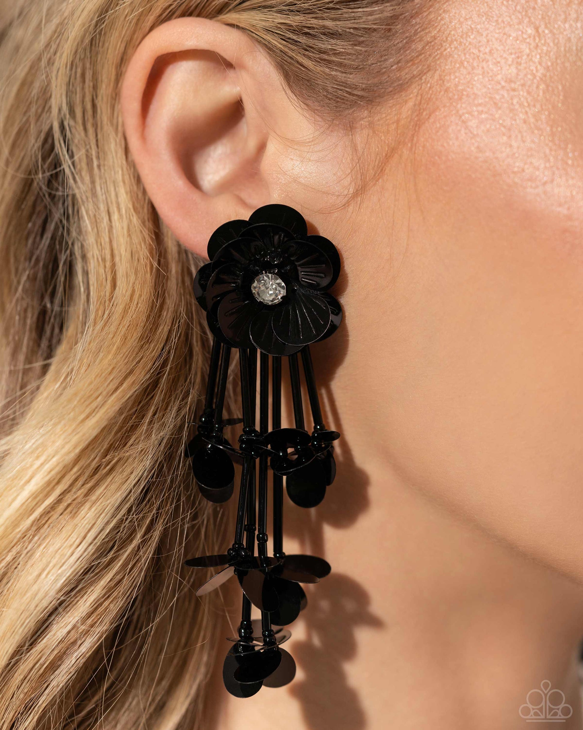 Floral Future Black Earrings Paparazzi Jewelry. April 2024 Life of the party earrings. Free Shipping