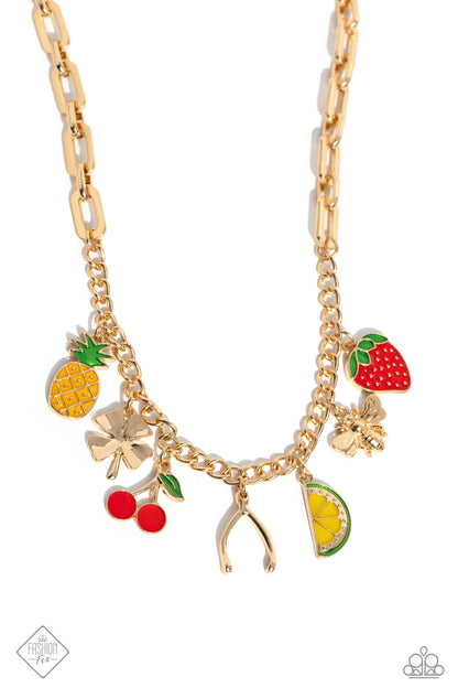 Paparazzi March 2024 Fashion Fix Necklace: "Fruit Festival - Gold" (P2WH-GDXX-181US). Ships free