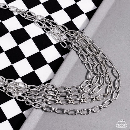 House of CHAIN Silver Necklace Paparazzi $5 Jewelry. #P2IN-SVXX-222XX. Multilayer Silver Necklace