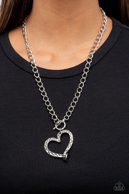 Paparazzi Reimagined Romance Silver Necklace. Heart Toggle Necklace. Free Shipping. P2WH-SVXX-363XX