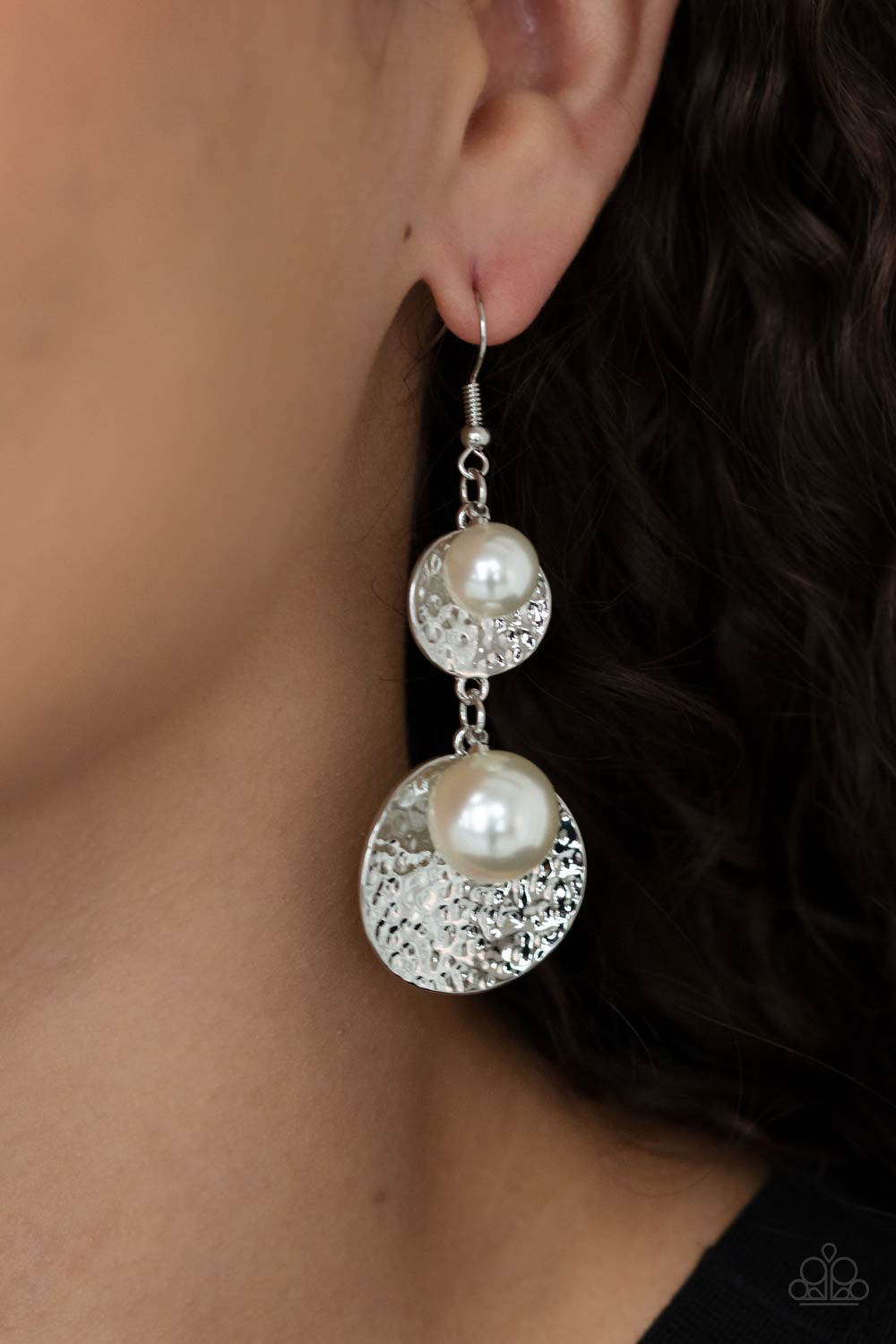 Pearl Drive Silver Earrings Paparazzi Accessories. #P5ST-WTXX-034XX. Subscribe & Save