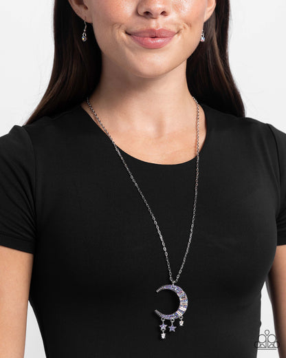 Lunar Landmark Purple Iridescent Moon Necklace Paparazzi Accessories. #P2RE-PRXX-327XX. Ships free