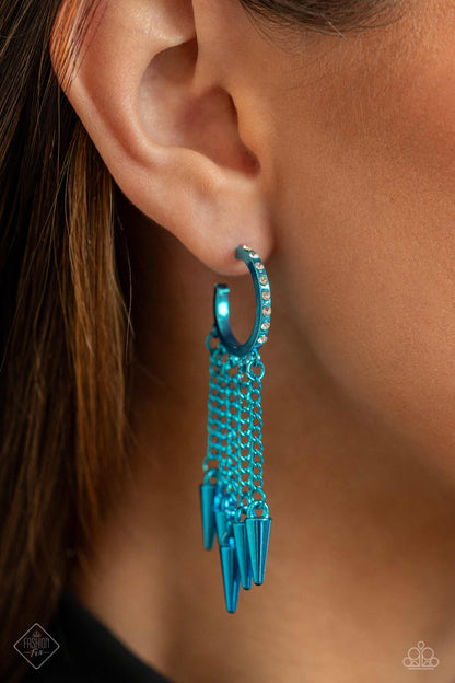 Paparazzi December 2023's Fashion Fix Hoop Earrings: "Piquant Punk - Blue Earring".  