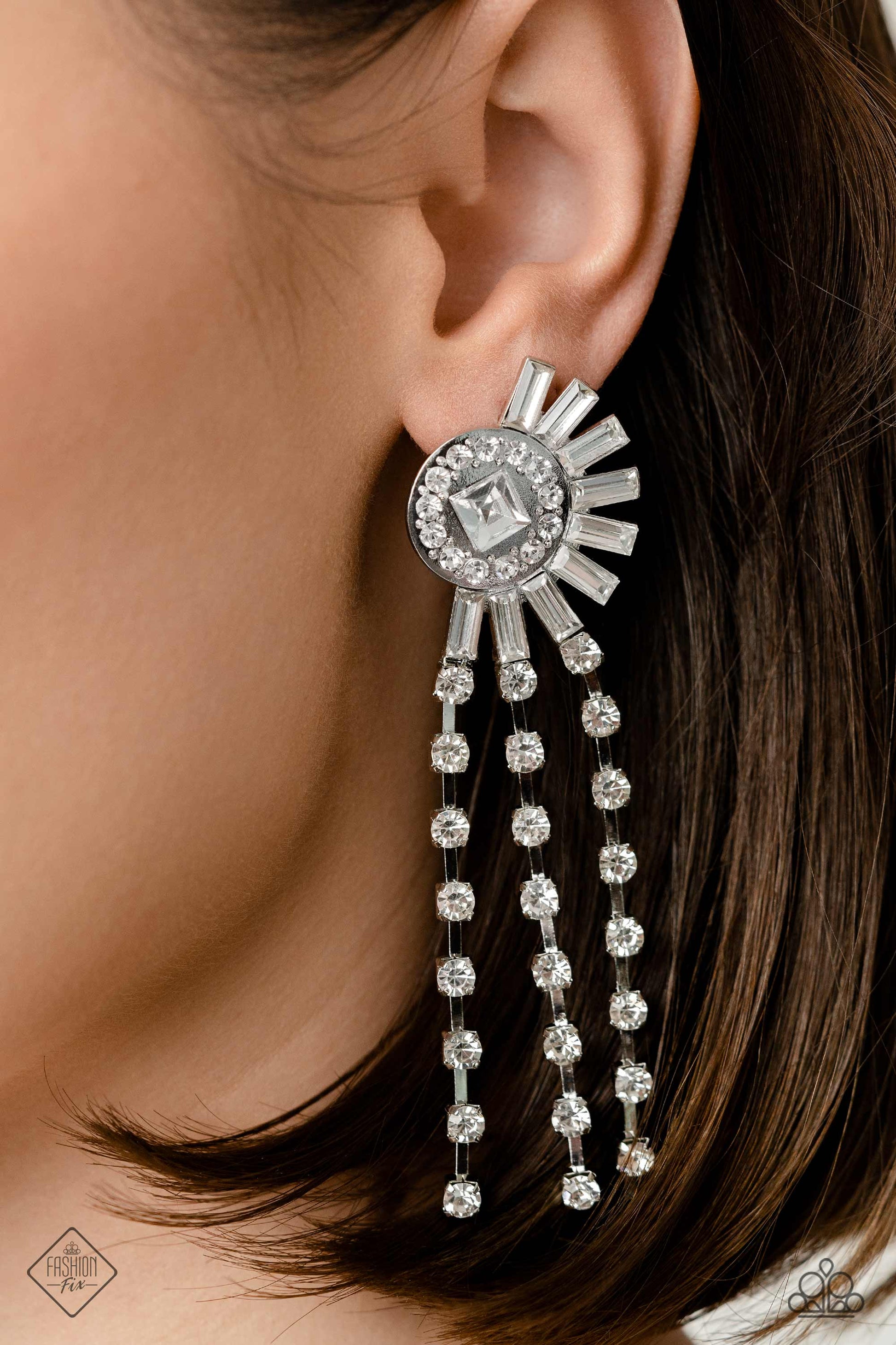 Paparazzi May 2023 Fashion Fix Earring Torrential Twinkle - White. Bridal Jewelry. Get Free Shipping