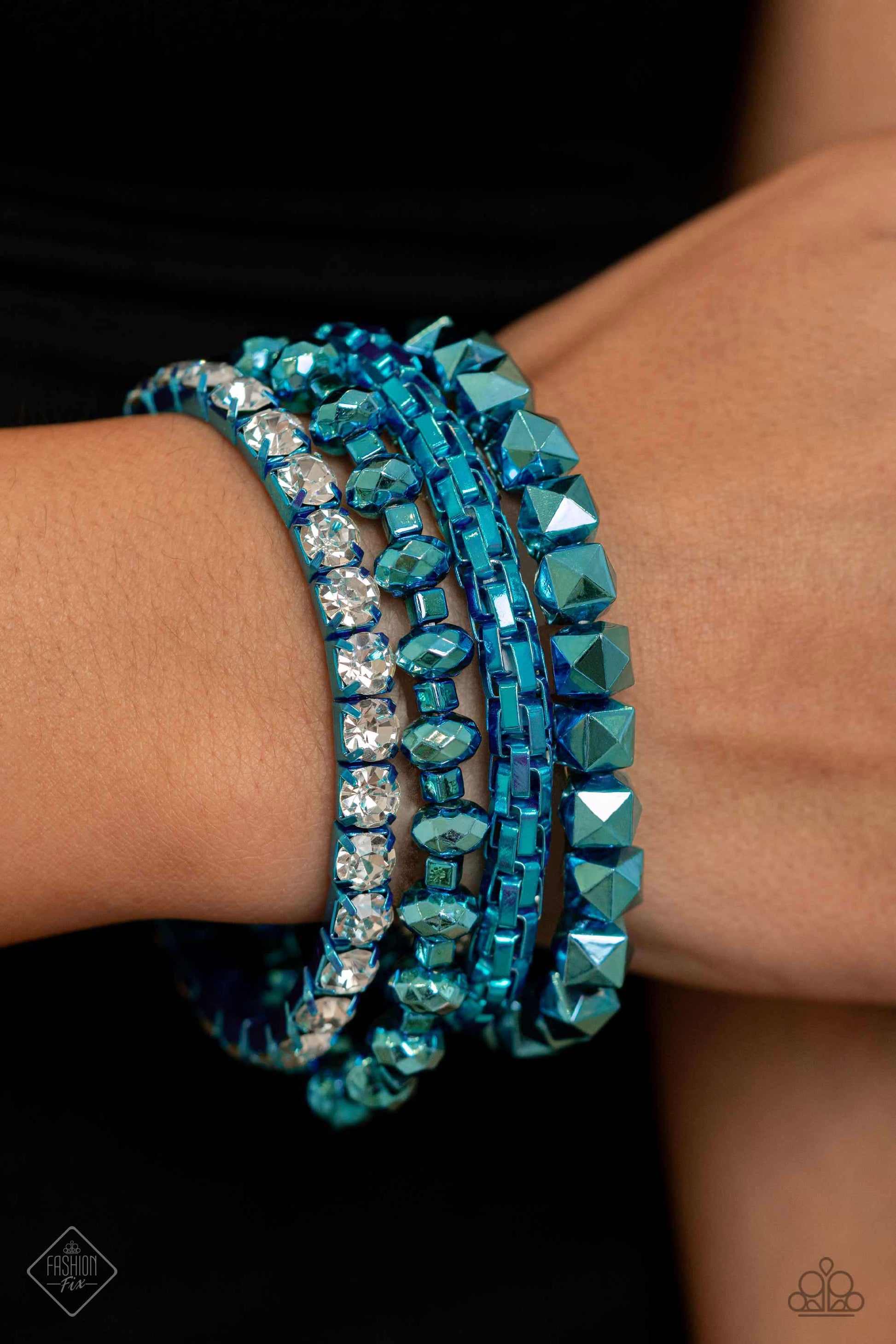 Paparazzi December 2023's Fashion Fix Bracelet: "Punk Pattern - Blue Bracelet. Subscribe & Save.