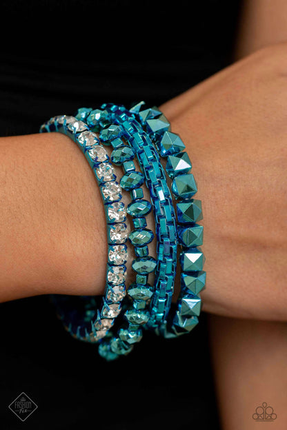 Paparazzi December 2023's Fashion Fix Bracelet: "Punk Pattern - Blue Bracelet. Subscribe & Save.