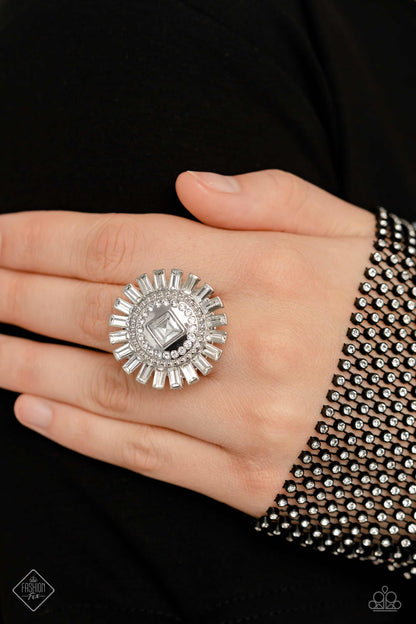 Paparazzi May 2023 Fashion Fix Ring Shimmery Sprinkle - White. Statement Ring. Get Free Shipping