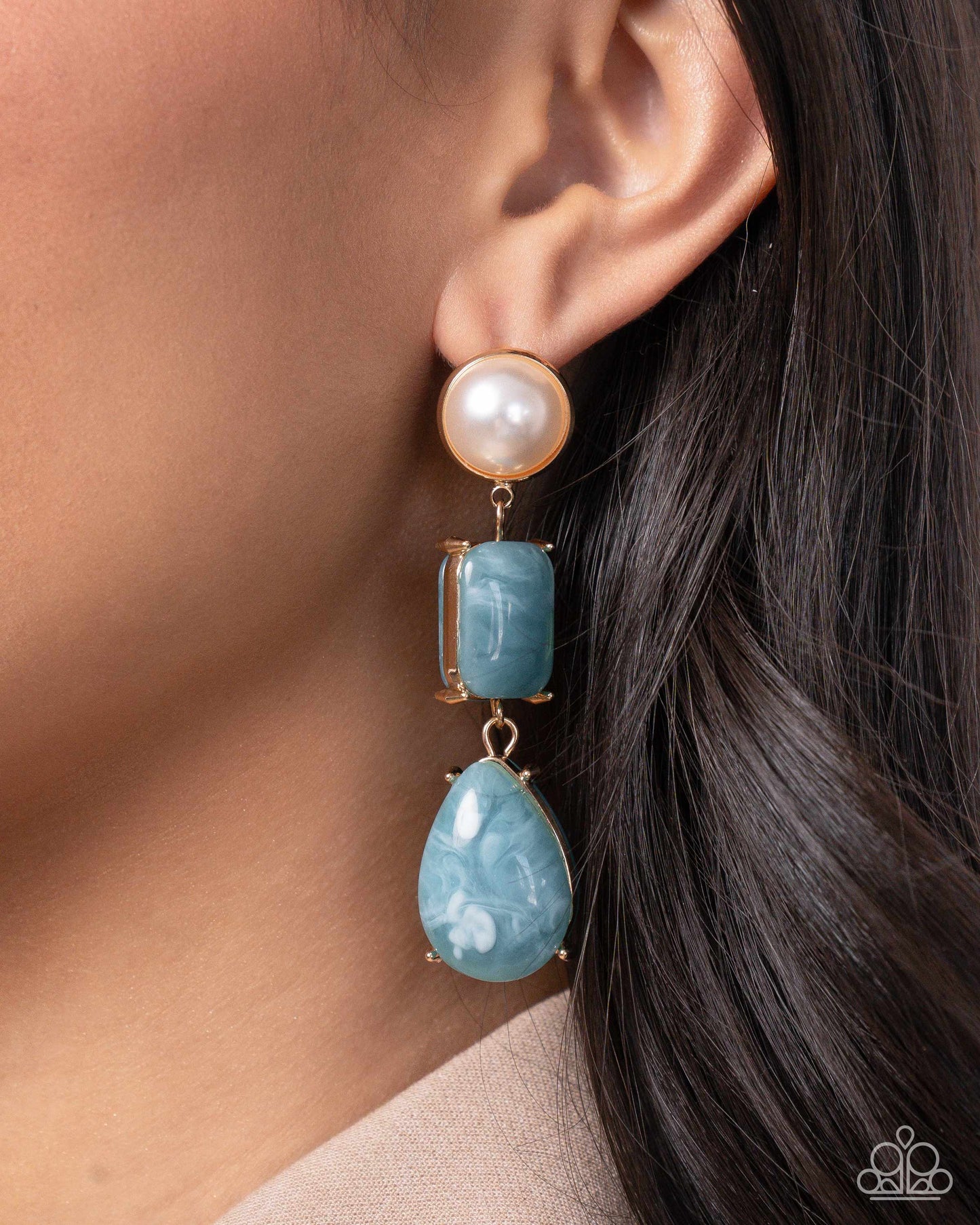 Marbled Masterpiece Blue Post Earrings Paparazzi Accessories $5 Jewelry. #P5PO-BLXX-199DB. 