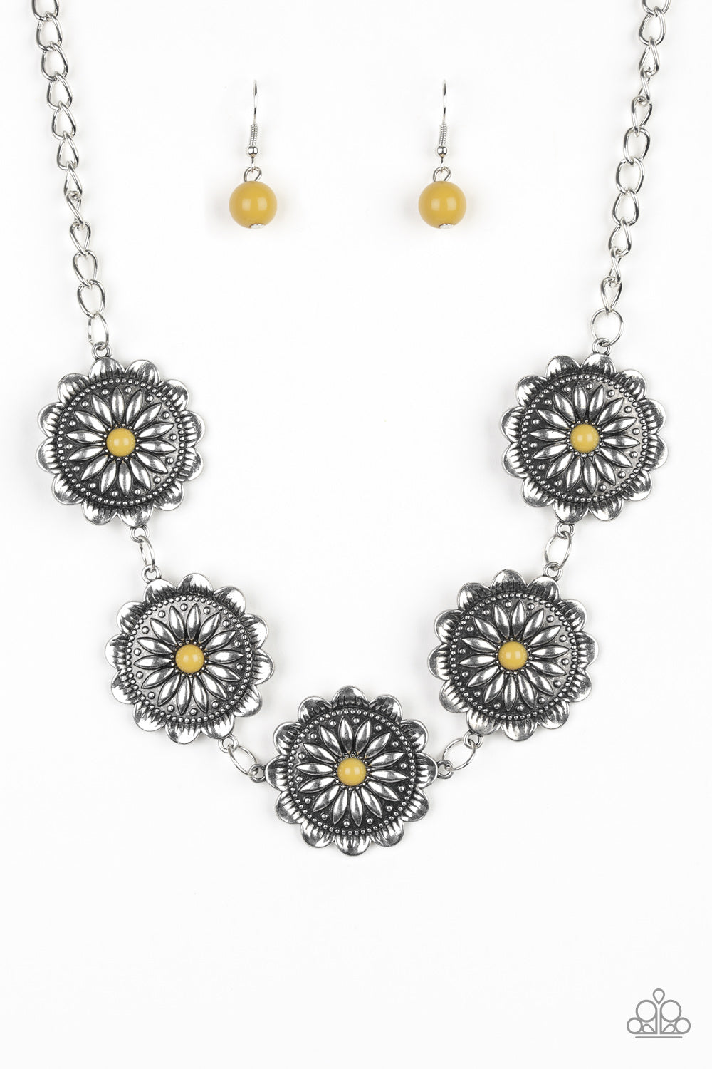 Me-dallions, Myself, and I Yellow Necklace Paparazzi Accessories. #P2ST-YWXX-020XX. Free Shipping