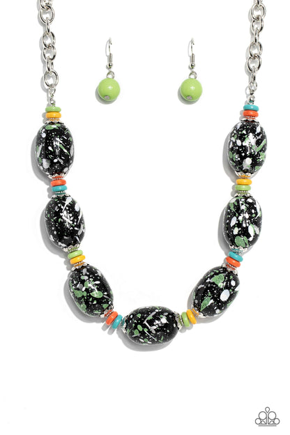 No Laughing SPLATTER Green Necklace Short Necklace for Women. P2ST-GRXX-121XX. Paparazzi  