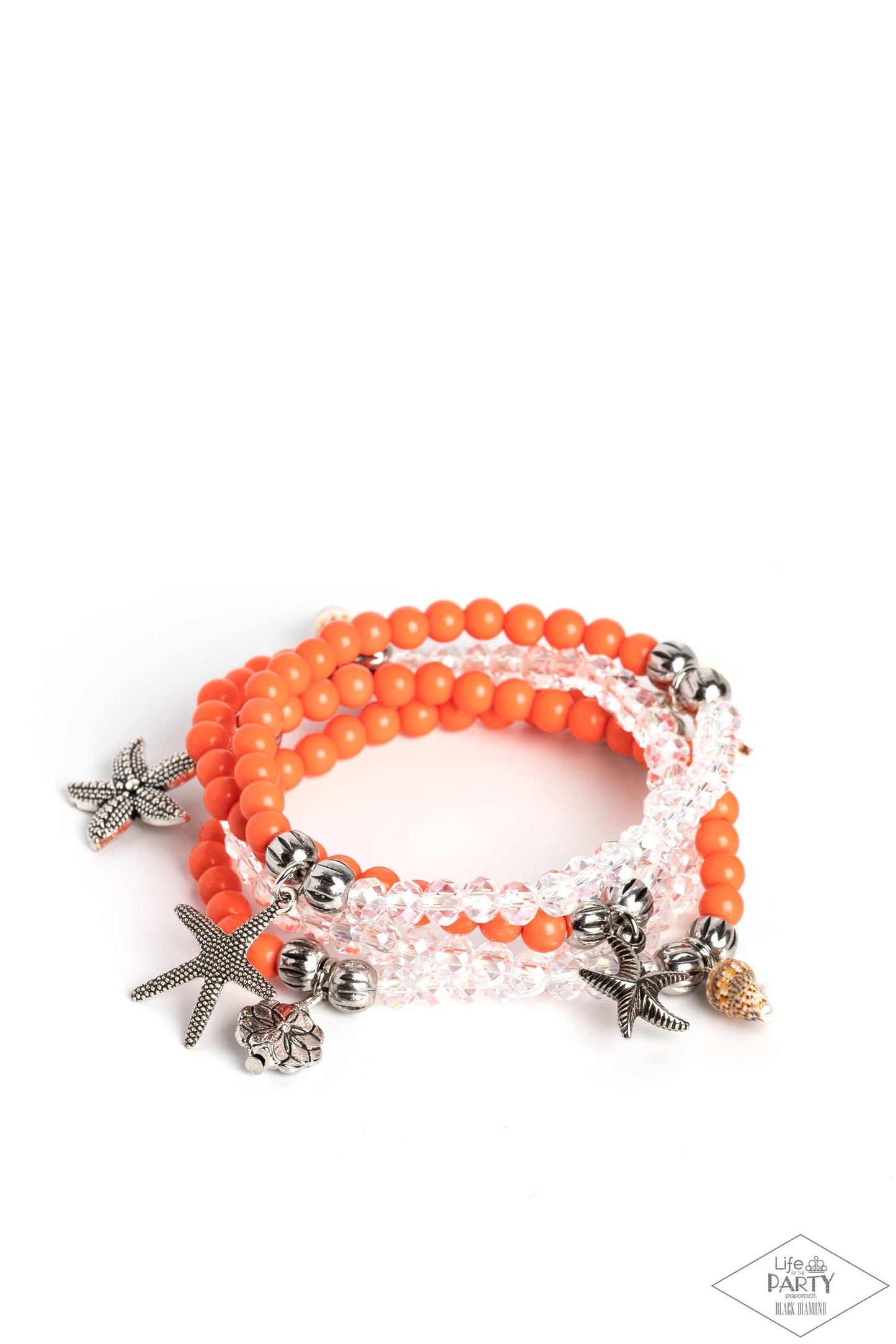 Ocean Breeze Orange Bracelet Paparazzi Accessories. Star Fish Charm, Floral charm, Sea Shells. Free