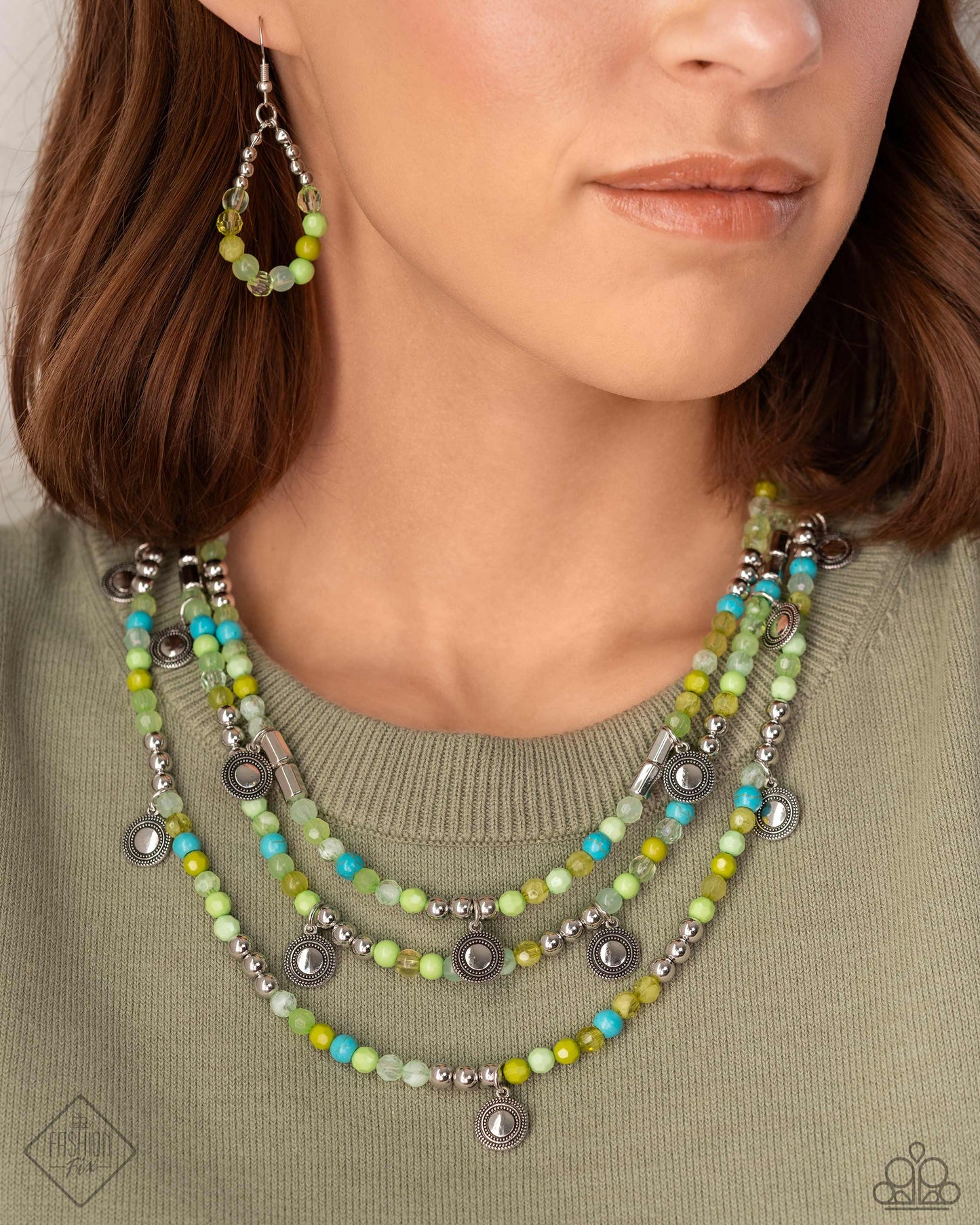 Paparazzi April 2024 Fashion Fix Piquant Pattern Green necklace P2ST-GRXX-135UZ Multi layer necklace