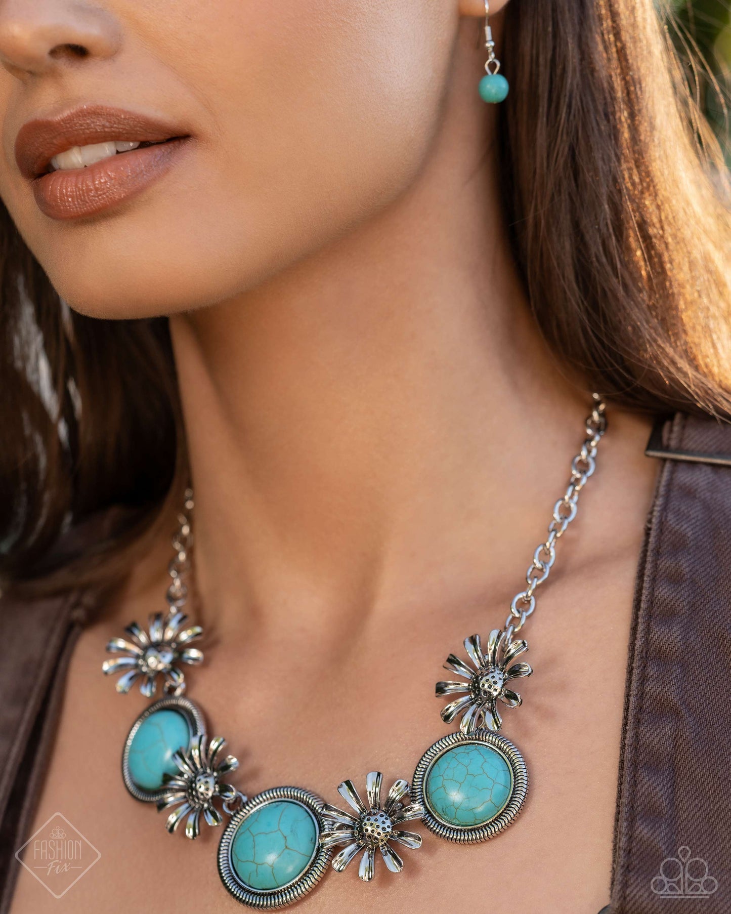 June 2024 Paparazzi Fashion Fix Necklace:Cowboy Casanova Turquoise Blue Necklace #P2ST-BLXX-274VM