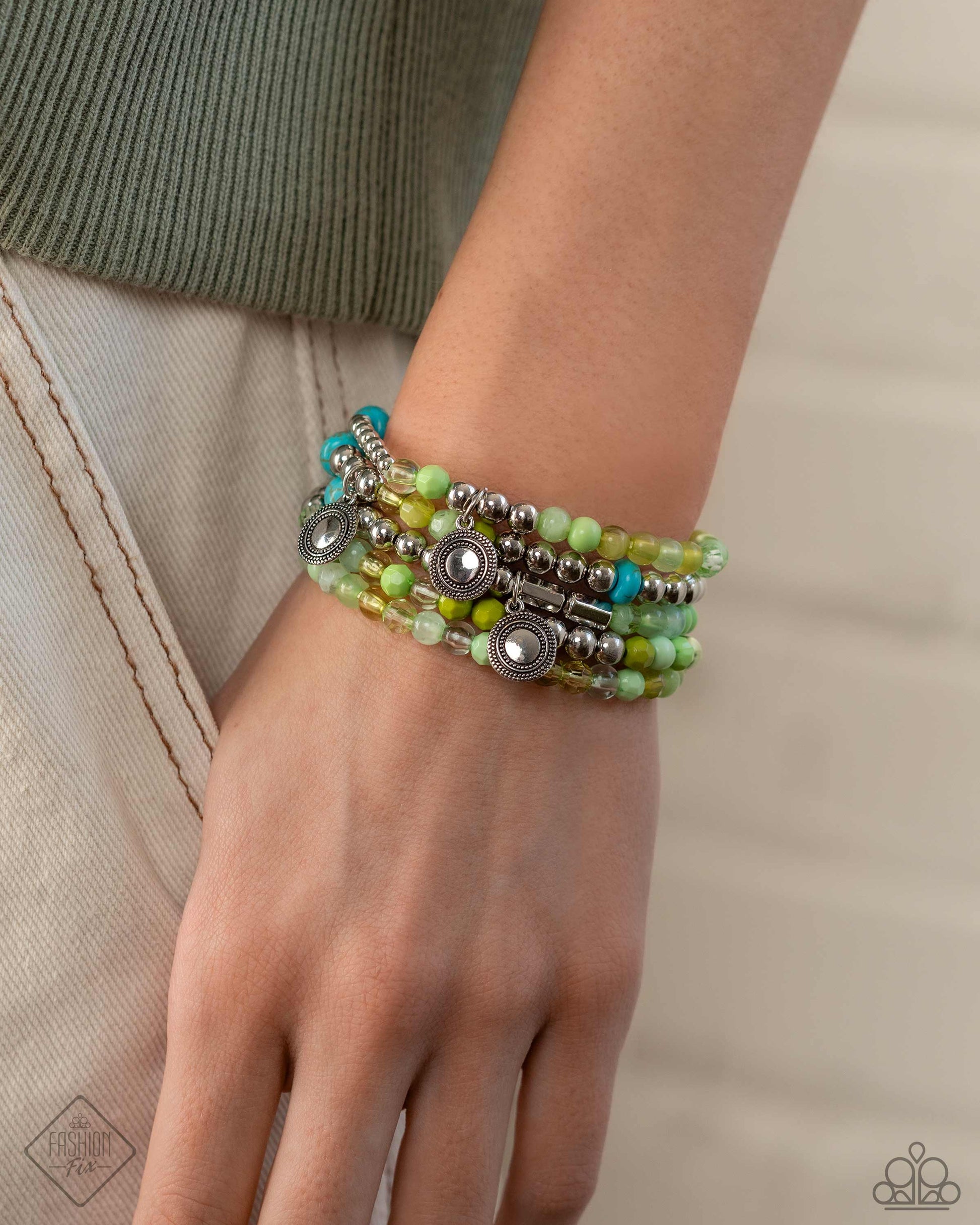 Paparazzi April 2024 Fashion Fix Bracelet: "​Poignant Pairing - Green" (P9SE-GRXX-176UZ). Ships Free