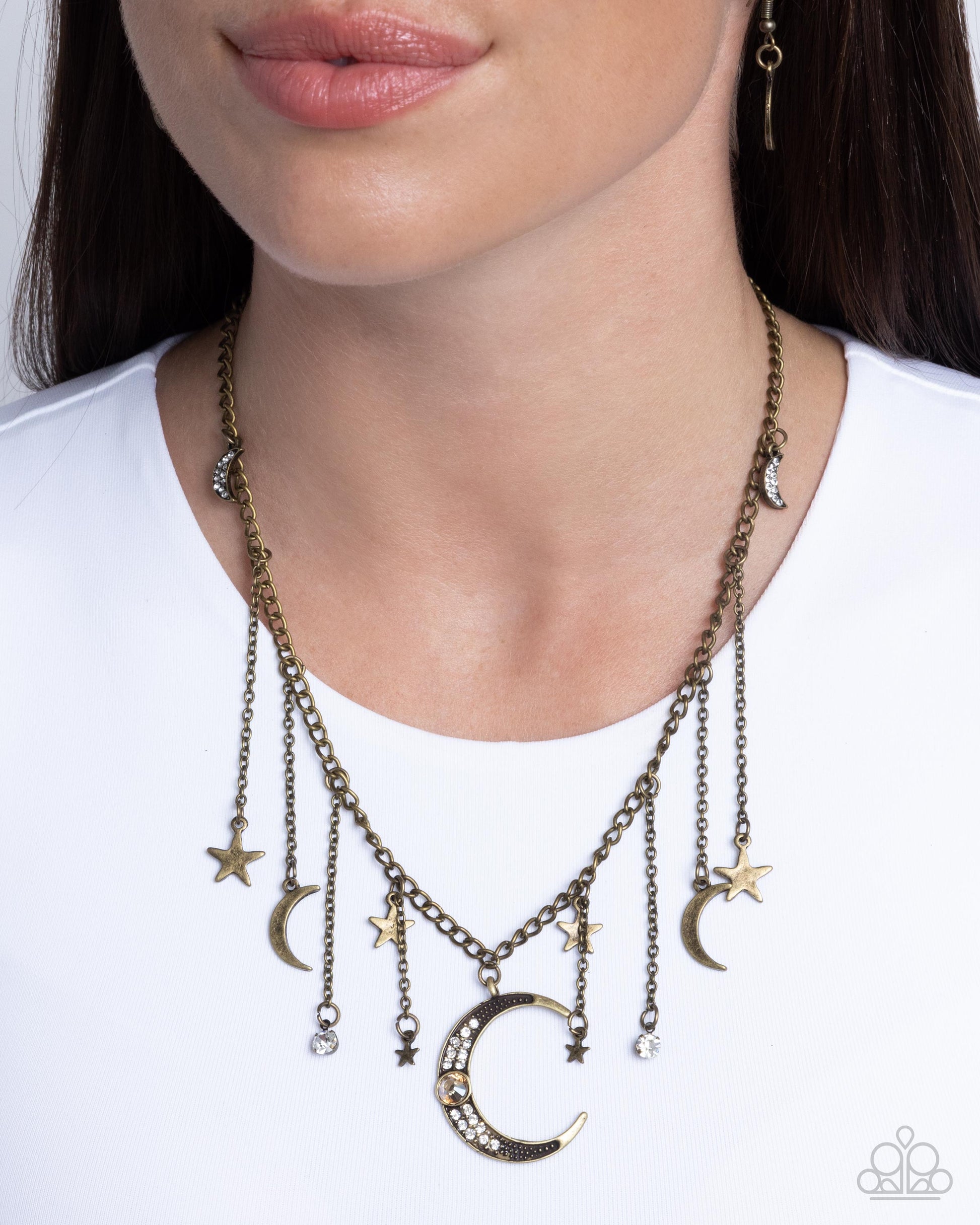 Stellar Selection Brass Necklace Paparazzi Accessories Half Moon Necklace. #P2WH-BRXX-184XX 