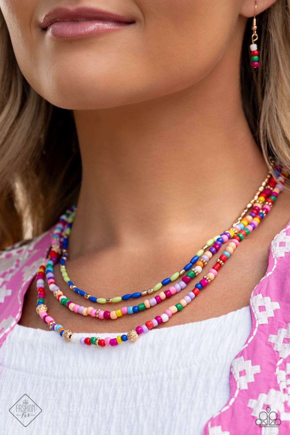 Paparazzi December 2023 Fashion Fix Necklace: "Multicolored Mashup - Gold" Necklace. Free Shipping.