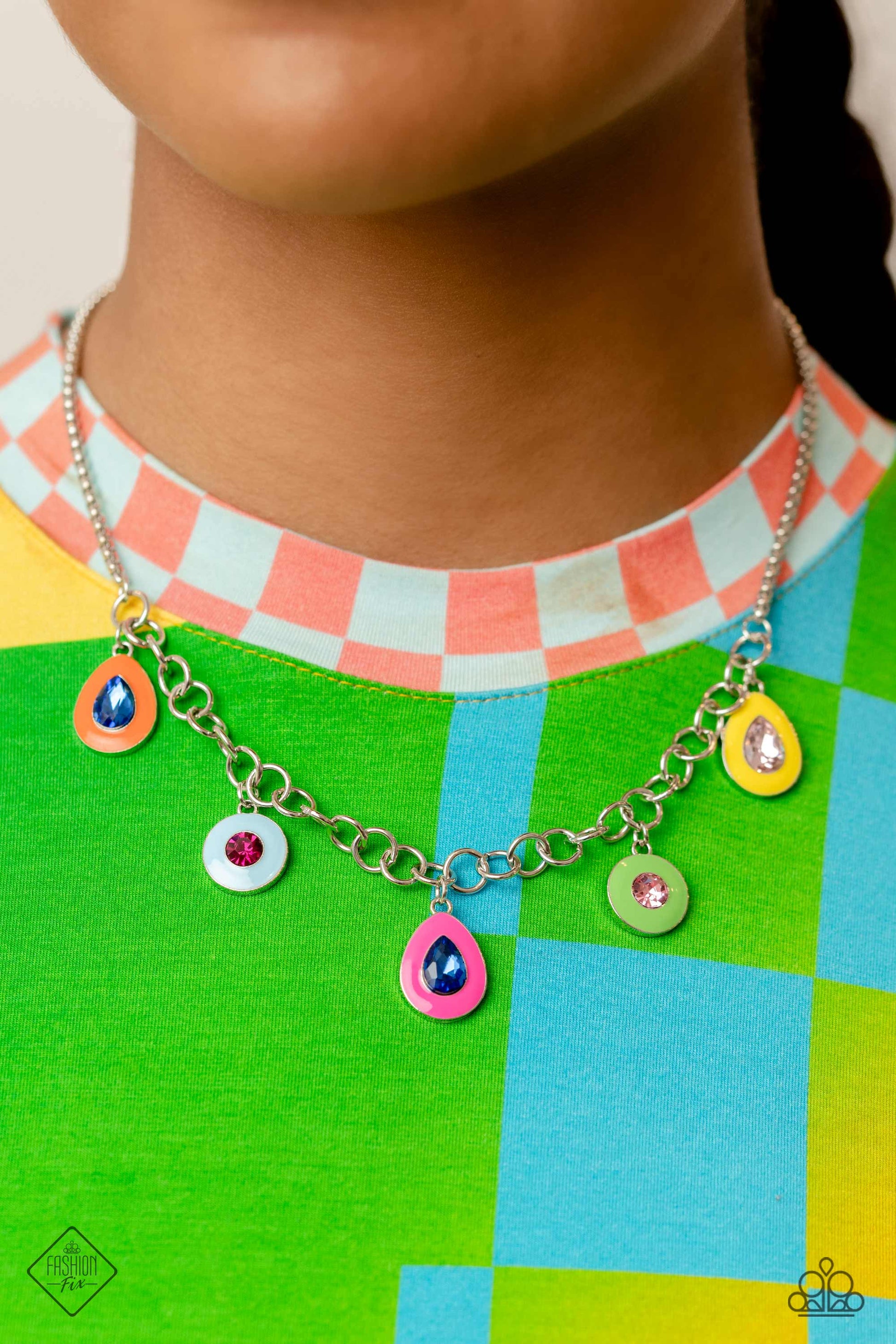 May 2023 Paparazzi Fashion Fix Necklace: "Colorblock Craze - Multi" (P2ST-MTXX-123OP). Ships Free