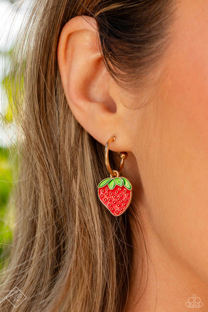 Paparazzi Hoop Earring: "Fashionable Fruit Gold" (P5HO-GDXX-347US). Free Shipping. Fashion Fix 2024