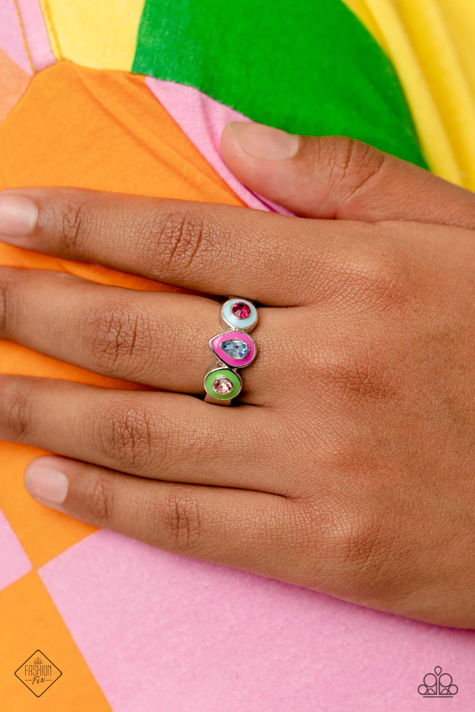 May 2023 Paparazzi Fashion Fix Ring: "Colorblock Chic - Multi" (P4DA-MTXX-022OP). Subscribe & Save