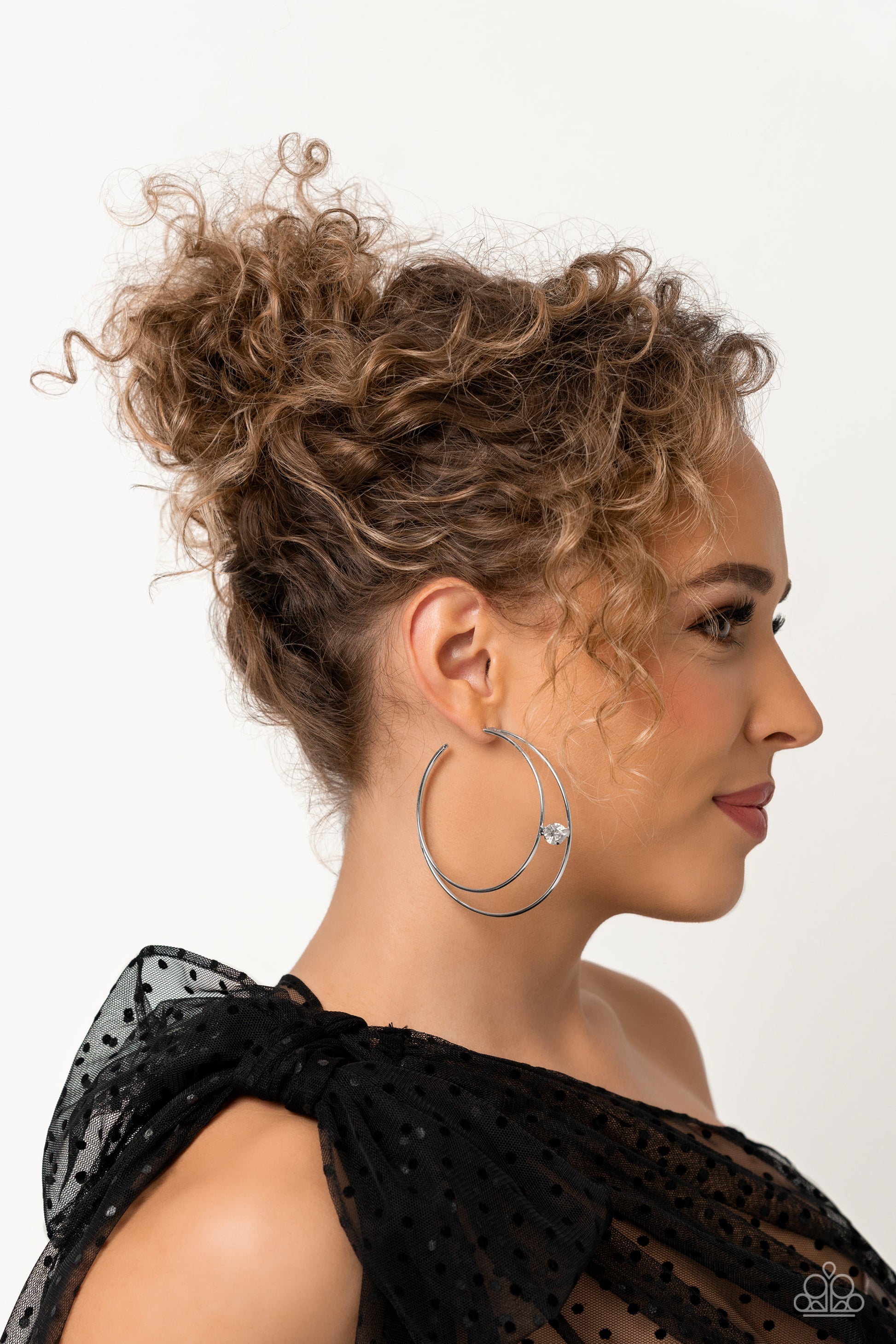 May 2023 Life of the party Earring. Theater HOOP White Earring Paparazzi $5 jewelry for Women