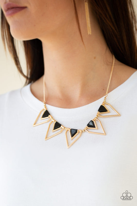 Paparazzi The Pack Leader - Gold and Black Bead Necklace