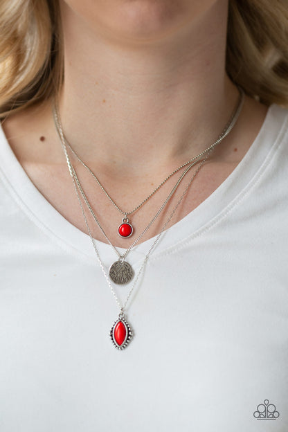 Tide Drifter Red $5 Necklace Paparazzi Accessories For Women. #P2TR-RDXX-077XX