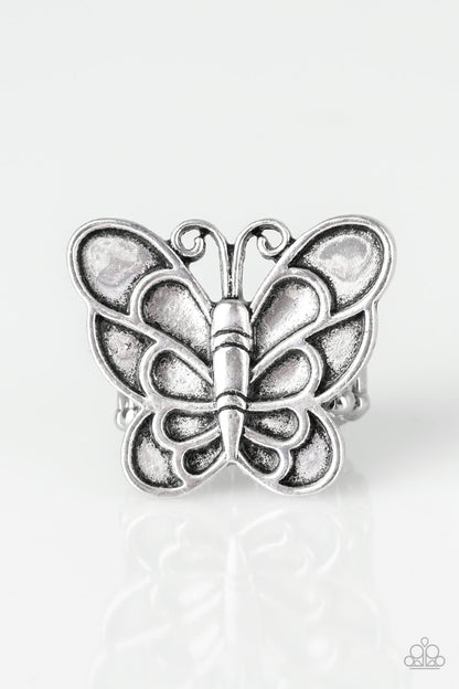 Sky High Butterfly Silver Ring Paparazzi Butterfly Ring #P4WH-SVXX-114XX  $5.00 Jewelry at Aainaas