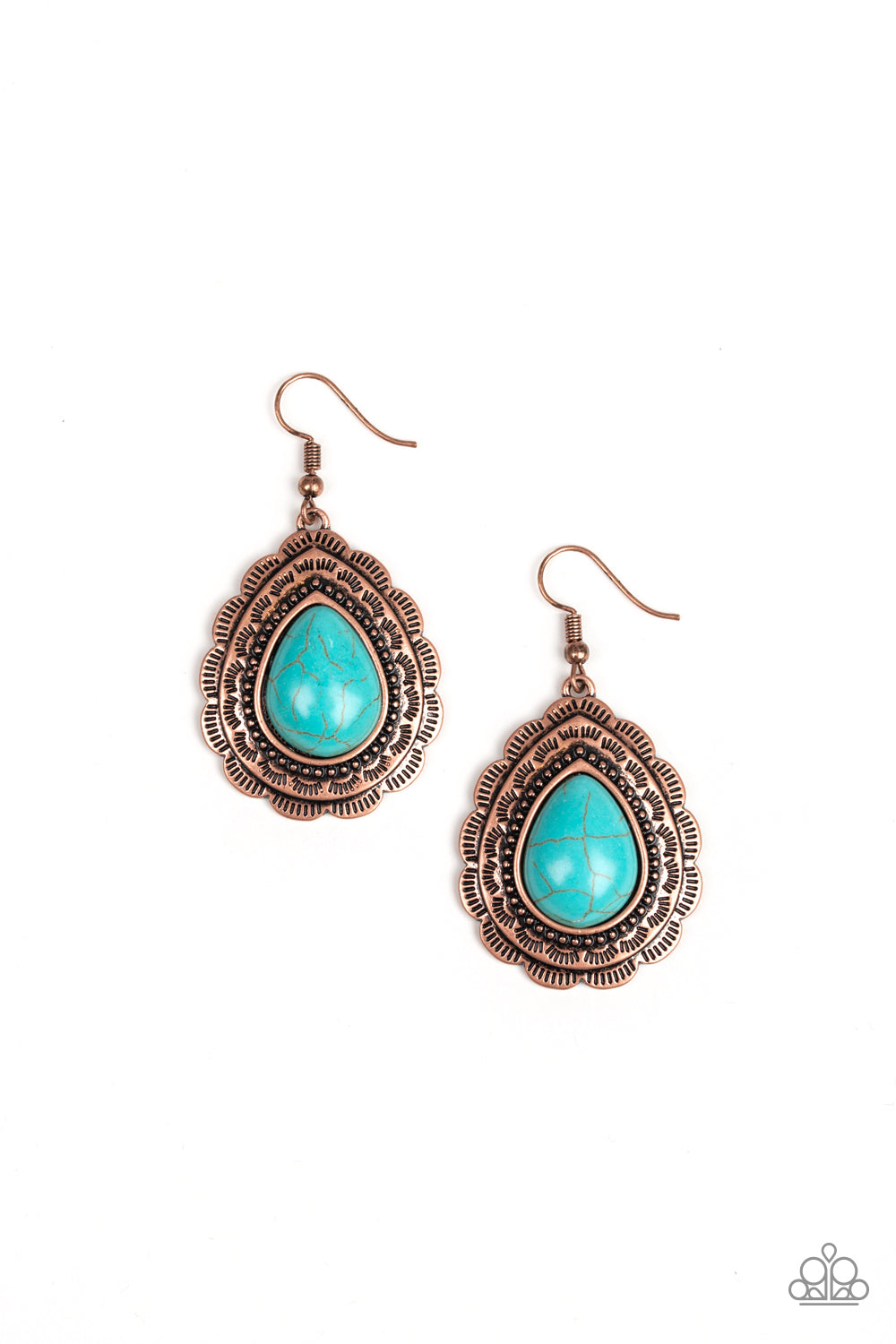 Paparazzi Earring ~ Mountain Mover - Copper with Blue Stone Earring