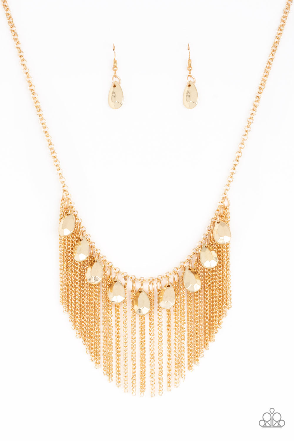 Bragging Rights - Gold Necklace Paparazzi Accessories $5 Jewelry. Free Shipping! #P2ED-GDXX-112NH