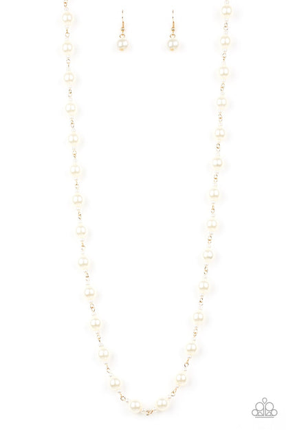Paparazzi Behind The Scenes Gold Necklace with White Pearls. #P2RE-GDXX-281XX. Get Free Shipping
