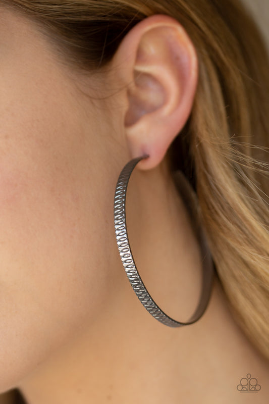 Paparazzi Retro Rebellion Black Hoop Earring. Get Free Shipping. #P5HO-BKXX-149XX. gunmetal hoop