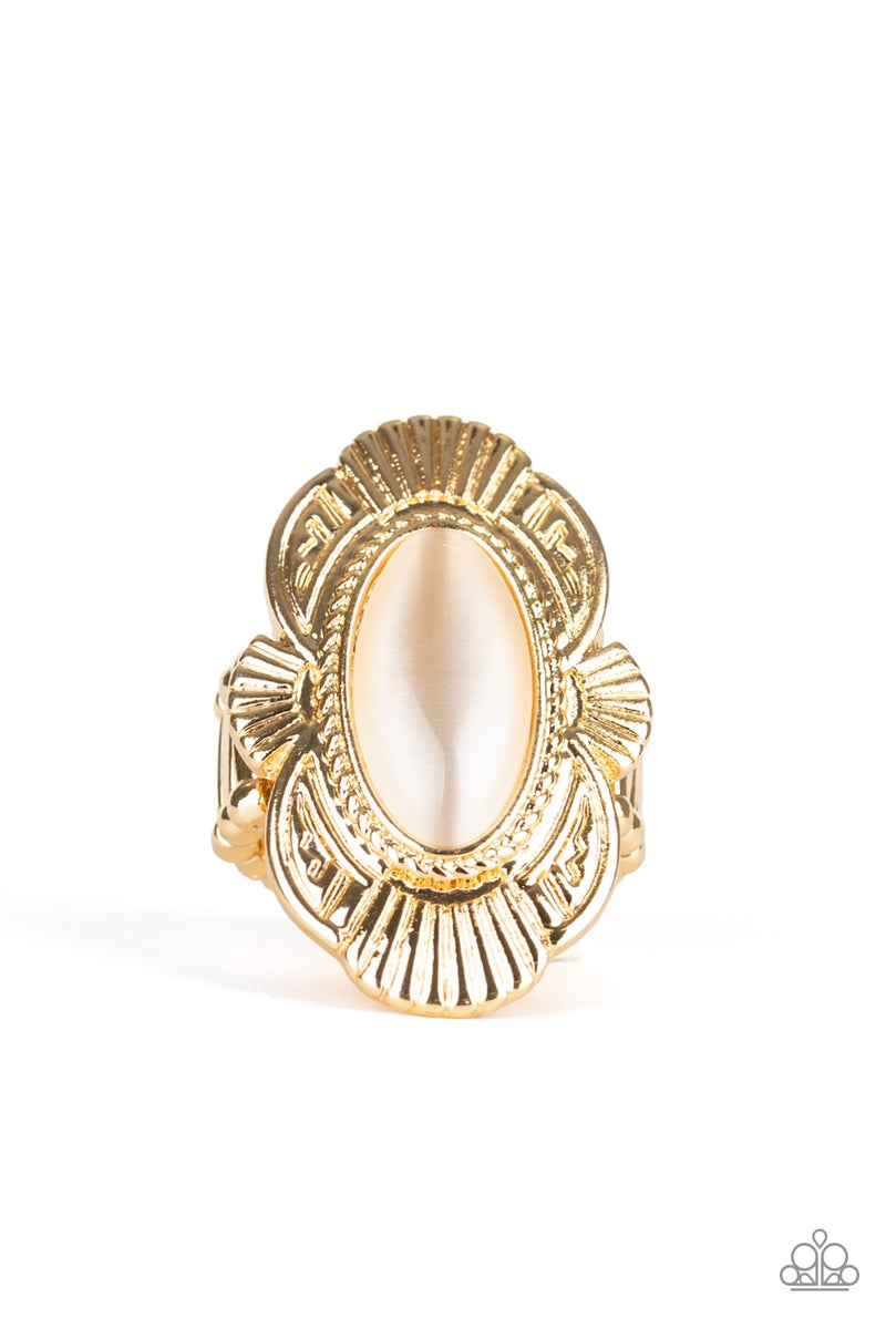 Paparazzi Oceanside Oracle - Gold Ring with white Moonstone $5 Ring