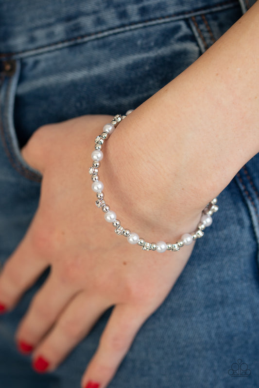 Paparazzi Bracelet ~ Decadently Dainty - White Coil Bracelet