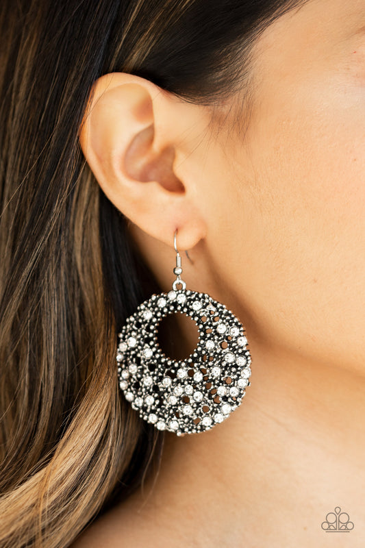 Paparazzi Starry Showcase White Earring. Subscribe & Save.  #P5ED-WTXX-051XX. White hoop fishhook