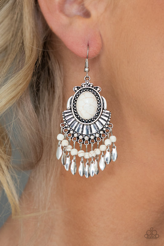 Paparazzi Earring ~ Eco Trip - White Fringe Earring