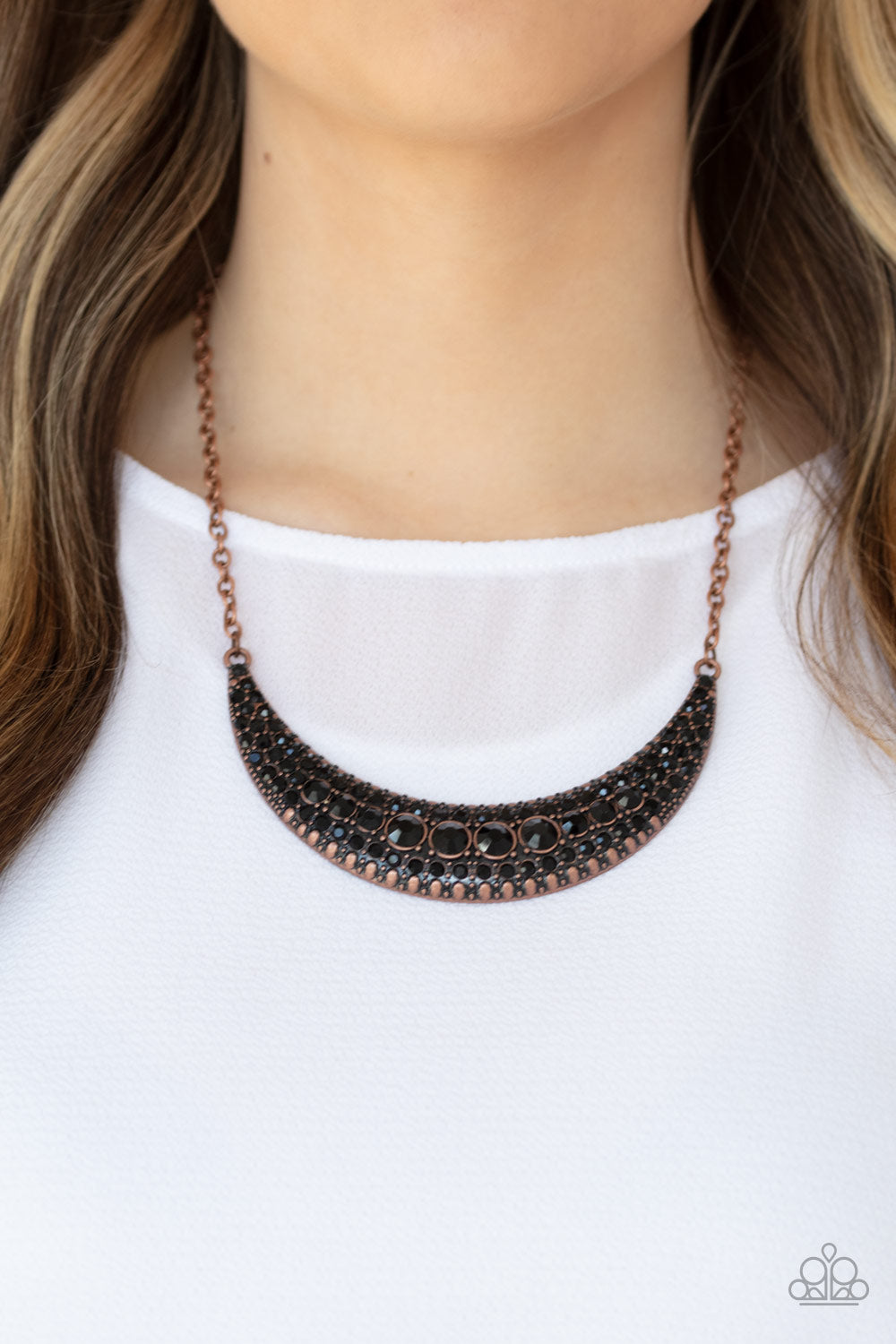 Paparazzi Moon Child Magic Copper Necklace with glittery black rhinestone #P2ST-CPXX-074XX