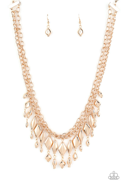 Trinket Trade Gold Fringe Necklace Paparazzi Accessories. #P2ST-GDXX-075XX