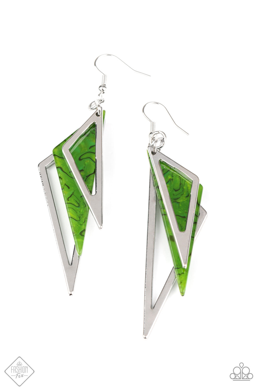 Paparazzi Earring ~ Evolutionary Edge - Green Acrylic Fashion Fix Earring