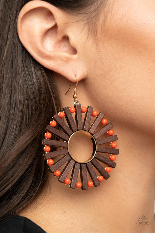 Solar Flare Orange Earrings Paparazzi Accessories Wooden Jewelry #P5ST-OGXX-012XX 