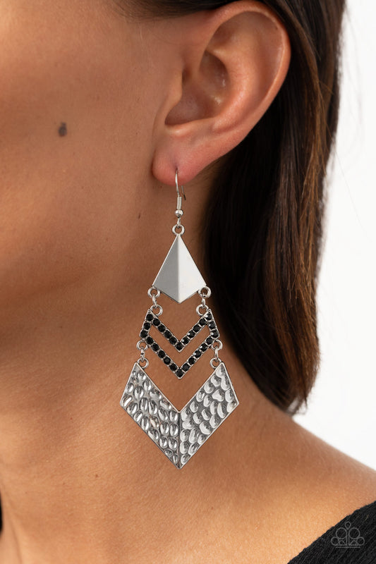 Paparazzi Work Hazard Black Earrings. Kite Shaped $5 Earring. Get Free Shipping. #P5ED-BKXX-094XX