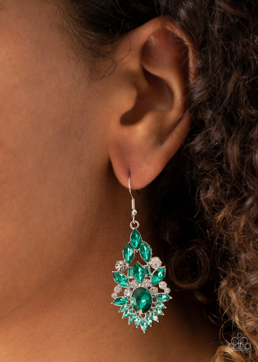 Paparazzi Ice Castle Couture Green Emerald Earring