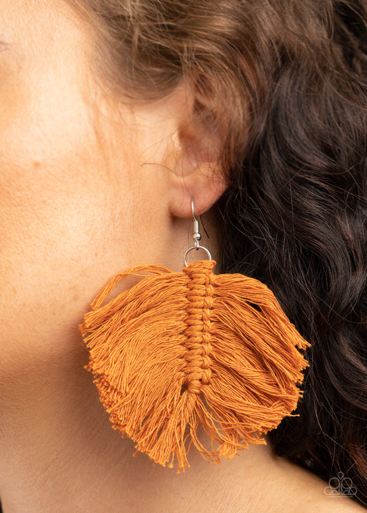 Macrame Mamba Brown Macrame Tassel Earring Paparazzi Accessories. #P5SE-BNXX-120XX